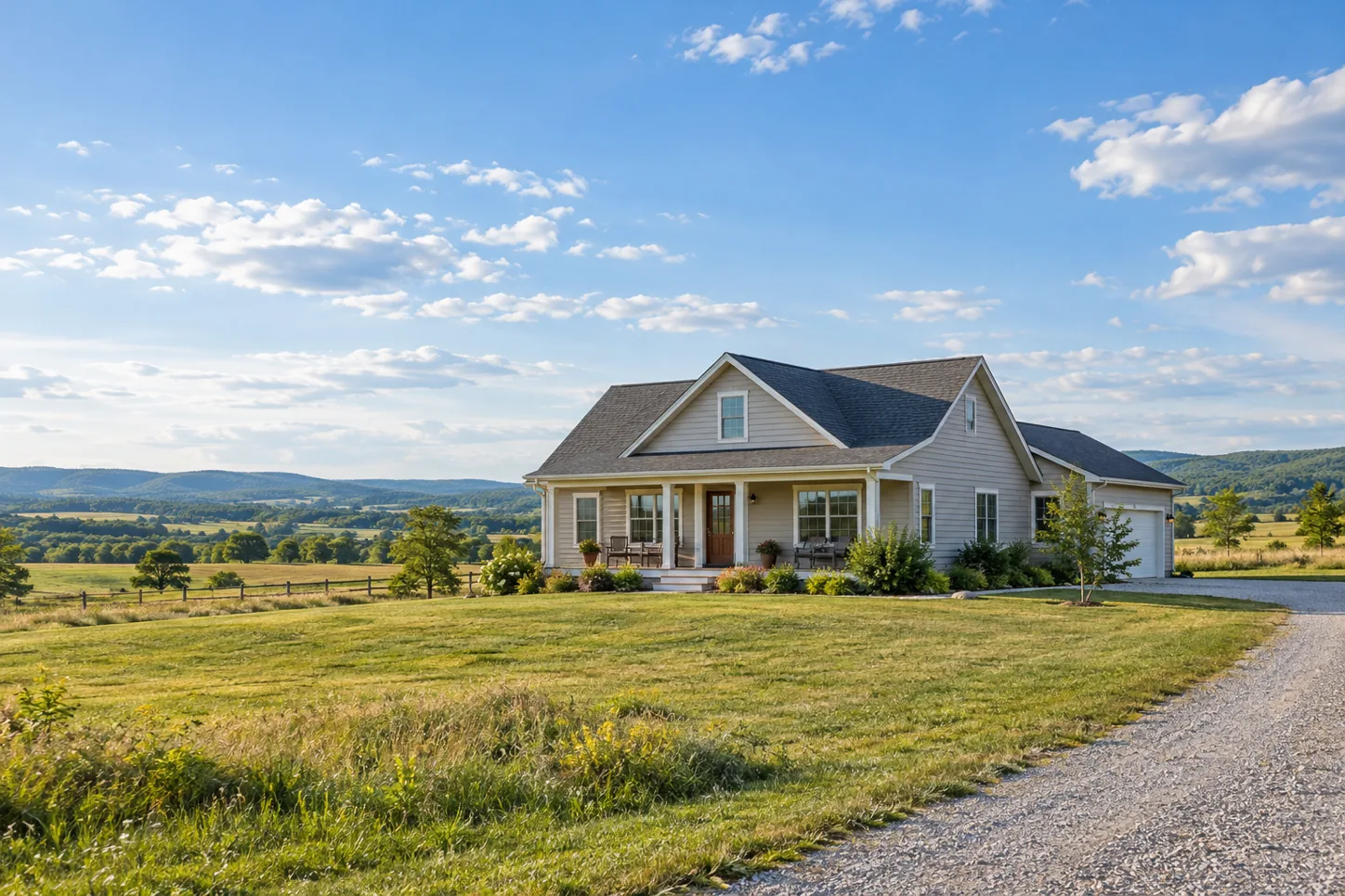 Country home surrounded by open land